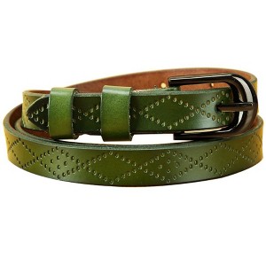 INSPIRE CHIC Women Exotic Embossed Diamond Pattern Single Pin Buckle Slender Waist Belt - 1 of 4