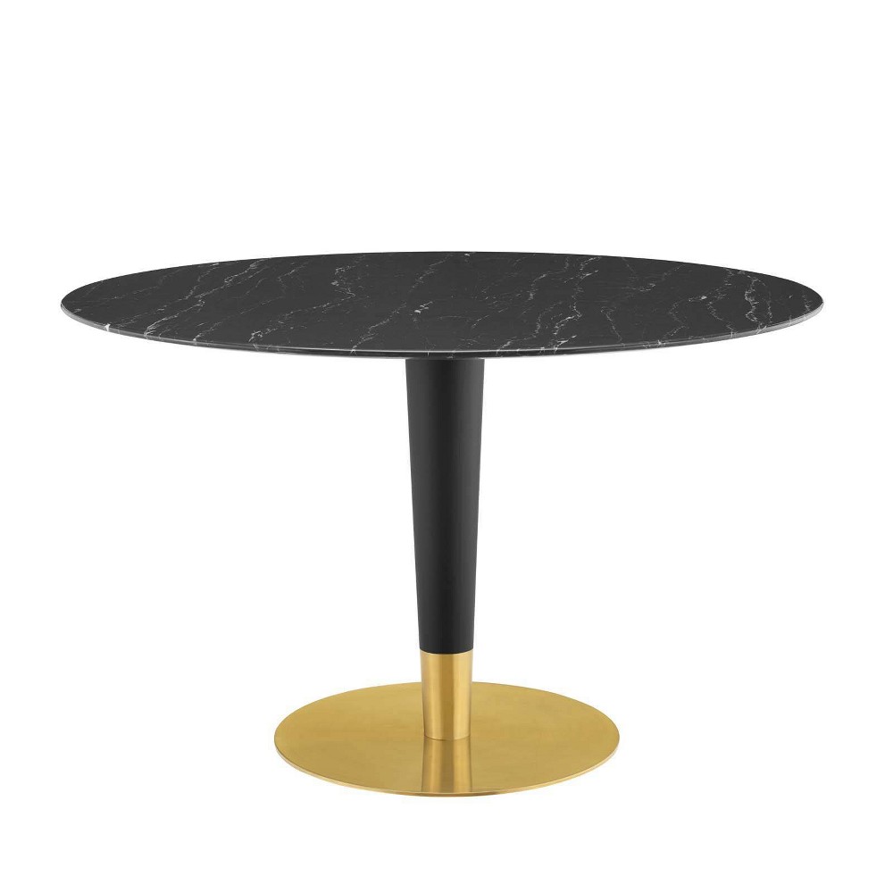 Photos - Garden & Outdoor Decoration Modway 47" Zinque Round Artificial Marble Dining Table Gold/Black  