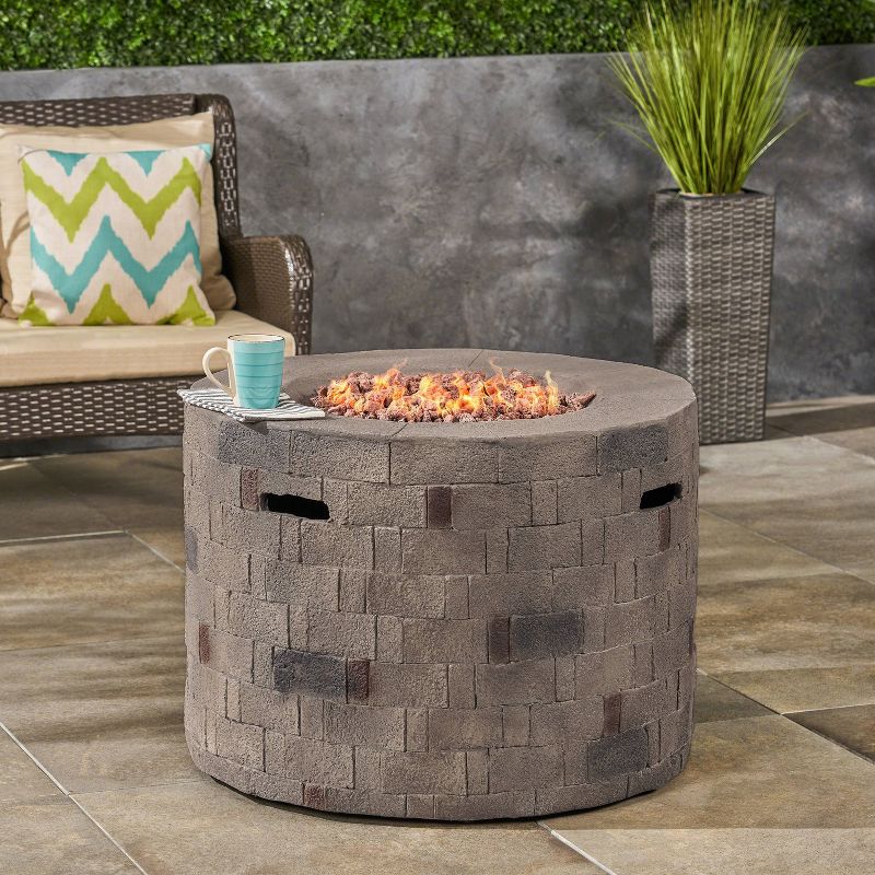 Dino Lightweight 31.75&#34; Concrete Gas Fire Pit Brown - Christopher Knight Home, 3 of 8