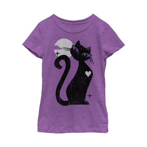 Girl's Lost Gods Halloween Full Moon Cat Heart T-shirt : Target