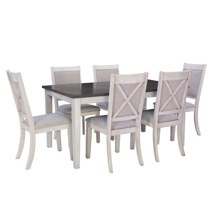 7pc Benoit Solid Wood Dining Set White - Powell, 2 of 17
