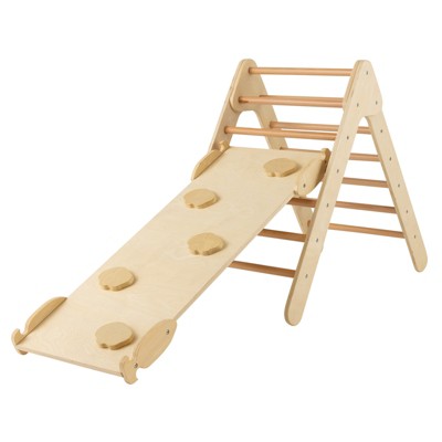Safstar 3-in-1 Wooden Climbing Triangle Set  Triangle Climber w/ Ramp Natural
