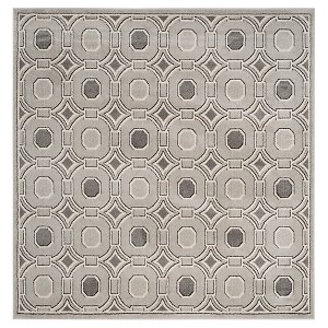 Light Gray/Ivory Abstract Loomed Square Area Rug - (7