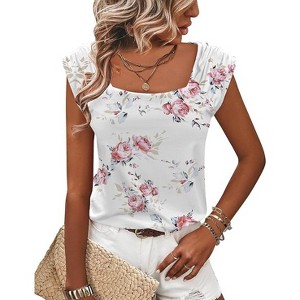 Zeagoo Women Summer Tops Cute Square Neck Tank Tops Loose Dressy Casual Shirts Cap Sleeve Tunic Tops - 1 of 4
