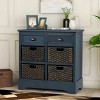 Modern Farmhouse Solid Wood Accent Cabinet, With Drawers And Rattan Baskets, Storage Organizer, For Entryway Or Living Room-The Pop Home - 2 of 4