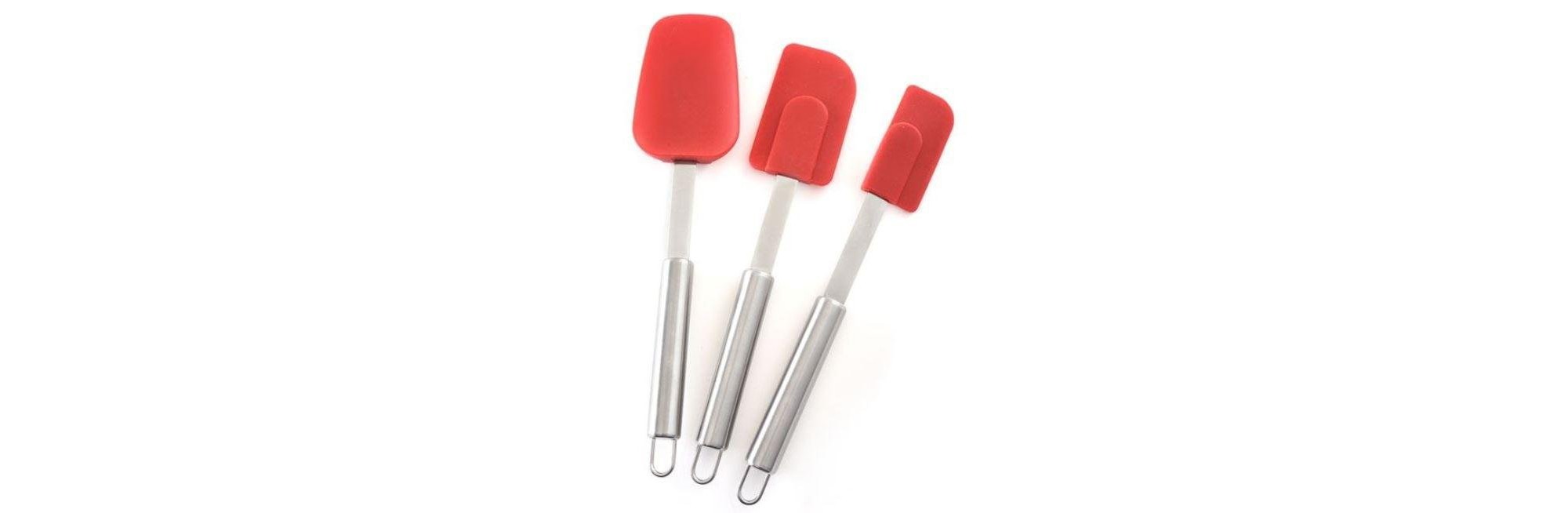 Norpro 3 Piece Silicone / Stainless Steel Kitchen Spatula Set - Red