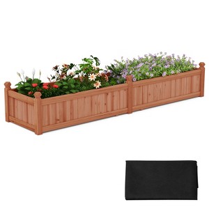 Costway Wooden Raised Garden Bed Outdoor Rectangular Planter Box with Drainage Holes, Brown/Natural - 1 of 4