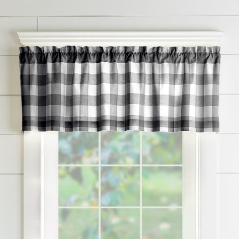 Buffalo Plaid Curtains. Farmhouse Valance. Plaid Cafe Curtains. Black  French Gray Light Blue White Window Valance Ecru Custom Valance 