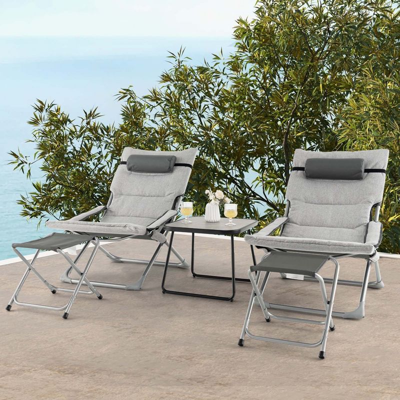 Costway 5pcs Patio Folding Sling Chair Set Ottoman Table Portable Headrest Outdoor Beach, 4 of 11