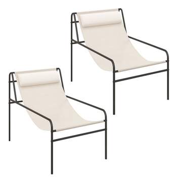 Tangkula 2 Pieces Patio Sling Chair Modern Accent Chair w/ Removable Headrest & Sturdy Metal Frame