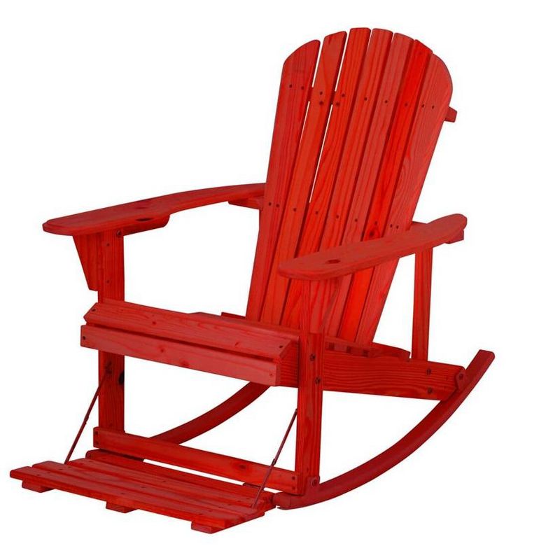 Pine Wood Zero Gravity Adirondack Rocker with Retractable Footrest in Red