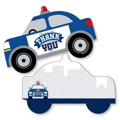 Big Dot of Happiness Calling All Units - Police - Shaped Thank You Cards - Cop Birthday Party or Baby Shower Thank You Cards with Envelopes -Set of 12