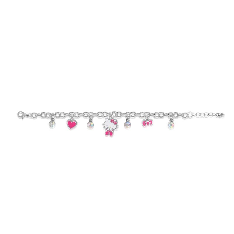 Sanrio Hello Kitty Charm Hearts Bracelet - Officially Licensed, 6.5 + 1'' Chain, 3 of 6