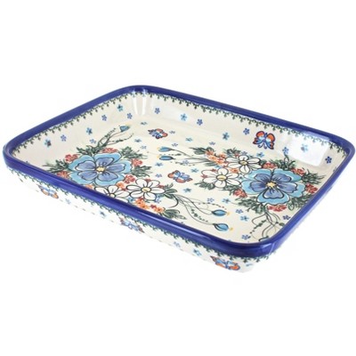 Blue Rose Polish Pottery Spring Morning Large Rectangular Baker
