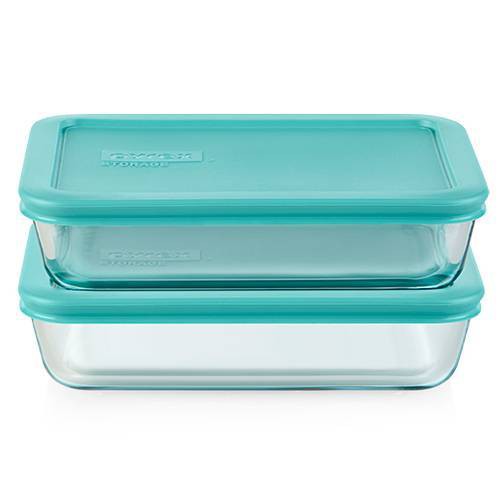 Pyrex Simply Store 4pc 3 Cup Rectangular Glass Food Storage Value Pack - Teal