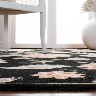 Black Floral Hand-Knotted Wool Oval Area Rug
