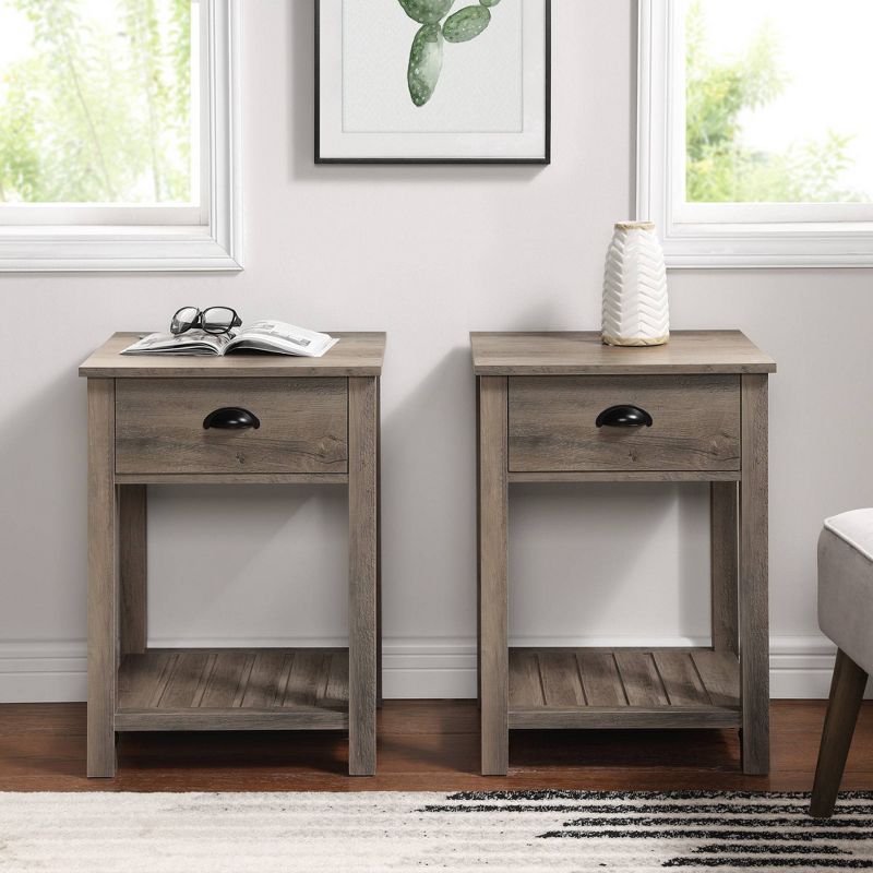 June Rustic Transitional Square Nightstand with Lower Shelf   - Saracina Home, 3 of 13