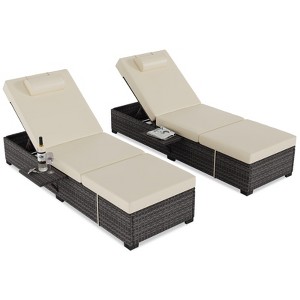 WhizMax Elegant Wicker Sun Lounger Outdoor Chaise Lounge Set of 2 with Adjustable Backrests For Sunbathing - 1 of 4