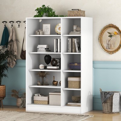 LOVMOR Freestanding Shutter Wardrobe with Shelves & Hanging Rail, Armoire Storage Closet w/ Adjustable Doors