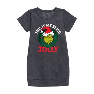 - Dr. Seuss - The Grinch This Is Me Being Jolly Graphic Short Sleeve Fleece Dress - 1 of 4