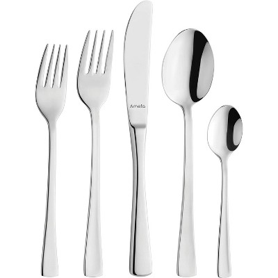 Amefa Atlantic 20-Piece 18/10 Stainless Steel Flatware Set, High Gloss Mirror Finish, Silverware Set Service for 4, Rust Resistant Cutlery