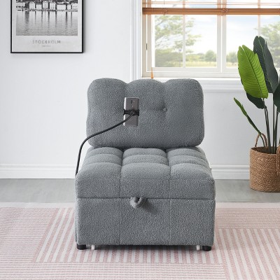 NicBex Convertible Sleeper Chair,Modern Velvet Pull-out Sofa Bed with Solid Wood Frame,Soft Couches for Living Room,Beige/Orange/Gray/Pink
