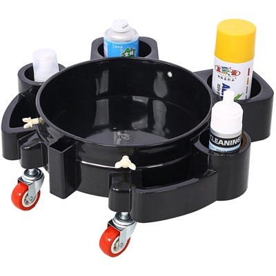 VisioGear Bucket Dolly 5 Gallon Rolling Bucket Dolly with 5 Rolling Swivel Casters, Removable Bucket Dolly for Car Wash, Black, 15"*15"*6.1"