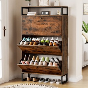 GARPROVM Mid-Century Wood Shoe Cabinet with 3 Flip Doors & Removable Shelves Entryway Shoe Storage - 1 of 4