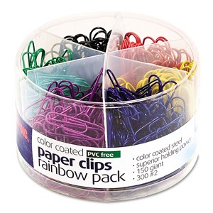 Officemate Plastic Coated Paper Clips Assorted Colors 300 Small Clips 150 Giant Clips 97227 - 1 of 3
