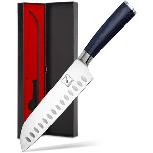 imarku Santoku Knife, 7 inch Kitchen Knife Japanese Chef Knife - German HC Stainless Steel 7Cr17Mov - Ergonomic Pakkawood Handle, Blue - 1 of 4