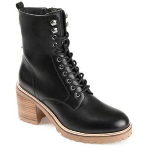 Journee Signature Womens Genuine Leather Malle Round Toe Stacked Combat Booties - 1 of 4