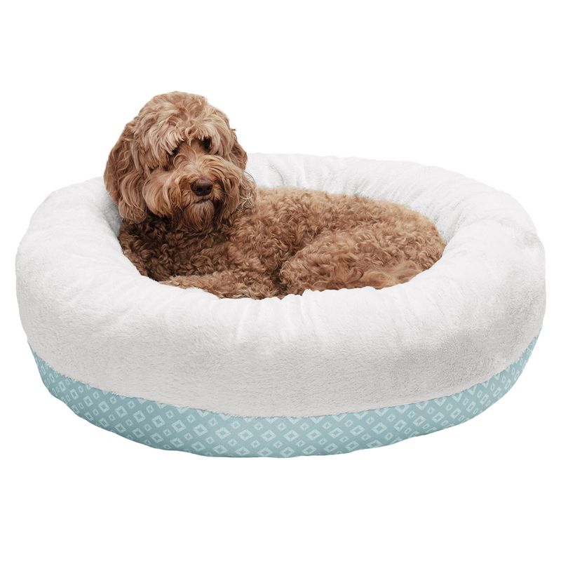 FurHaven Plush & Diamond Print Calming Donut Pet Bed for Dogs & Cats, 1 of 4
