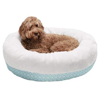 FurHaven Plush & Diamond Print Calming Donut Pet Bed for Dogs & Cats