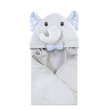 Hudson Baby Infant Boy Cotton Rich Animal Hooded Towel, White Dots Gray Elephant, One Size