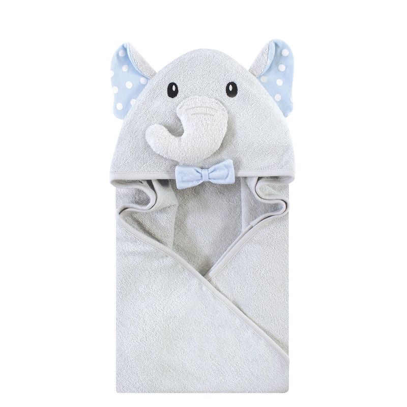 Hudson Baby Infant Boy Cotton Rich Animal Hooded Towel, White Dots Gray Elephant, One Size, 1 of 4