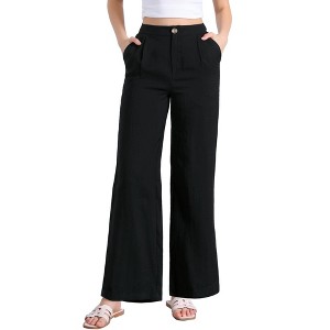 INSPIRE CHIC Women's Elastic High Waist One Button Lightwieght Wide Leg Pants with Pockets - 1 of 4
