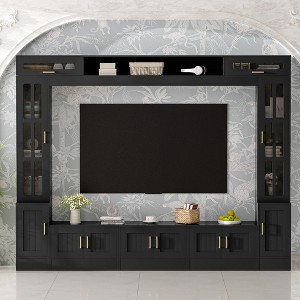 Wall Unit Entertainment Center with Bookshelves for TVs Up to 80", Large TV Stand Media Console with Glass Doors&Adjustable Shelves - ModernLuxe - 1 of 4