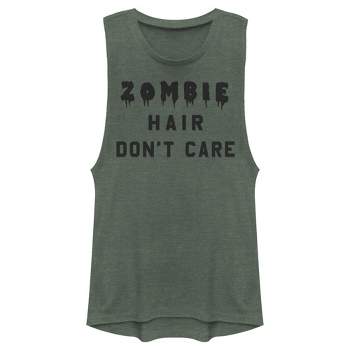 Juniors Womens Lost Gods Halloween Zombie Hair Don't Care Festival Muscle Tee