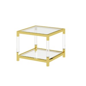 Lirago 21.6"D * 21.6"W * 21.6"H Modern Minimalist Gold Metal Frame Coffee Table with Acrylic Legs-Sleek Transparent Design for Living Room & Office - 1 of 4