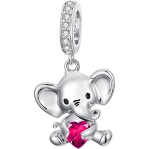 Sterling Silver Elephant Charm with 12 Birthstones - Bead for Bracelets & Jewelry Making, Gift for Women - 1 of 4