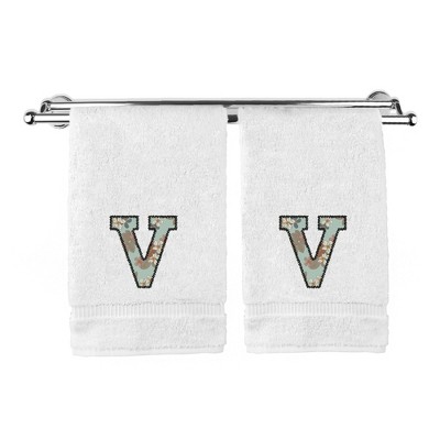 BC BARE COTTON Monogrammed Hand Towels, Personalized Gift, Set of 2 - Embroidered Writing with Greenish Cyan