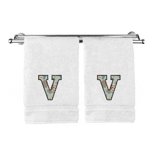 BC BARE COTTON Monogrammed Hand Towels, Personalized Gift, Set of 2 - Embroidered Writing with Greenish Cyan - 1 of 4
