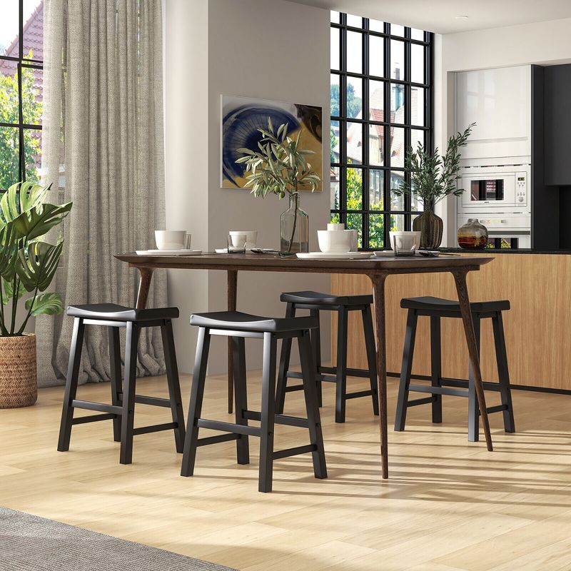 Tangkula Set of 4 Saddle Bar Stools Counter Height Dining Chairs w/ Wooden Legs, 3 of 10