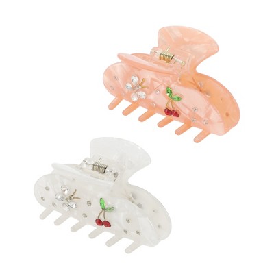 Unique Bargains Butterfly Cherry Hair Claw Clips Pink White 2 Pcs