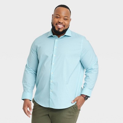 Men's Big u0026 Tall Performance Long Sleeve Button-Down Shirt - Goodfellow u0026  Co™ Aqua Blue 5XLT