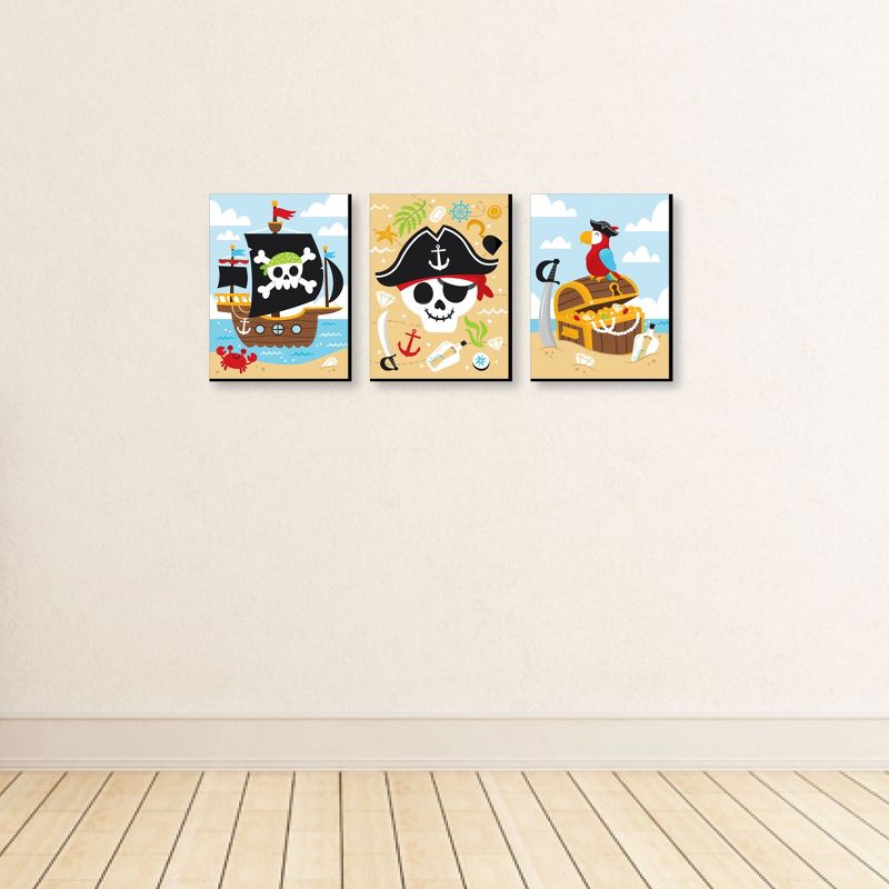 Big Dot of Happiness Pirate Ship Adventures - Nautical Skull and Treasure Chest Nursery Wall Art and Kids Room Decor - 7.5 x 10 inches Set of 3 Prints, 3 of 8