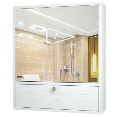  Costway Bathroom Cabinet Double Mirror Door Wall Mount Storage Wood Shelf White 