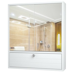 Costway Bathroom Cabinet Medicine Cabinet Double Mirror Door Wall Mount Storage Wood Shelf White - 1 of 4