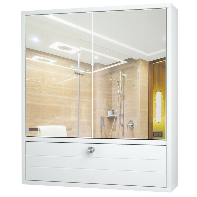 Costway Bathroom Cabinet Medicine Cabinet Double Mirror Door Wall Mount Storage Wood Shelf White, 1 of 11