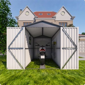 GDFStudio Saxon Motorcycle Outdoor Steel Storage Shed with Window and Tracks - 1 of 4